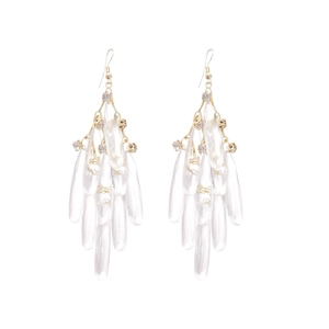 Golden drop tassel earrings with sparkling rhinestones and clear crystals on white base