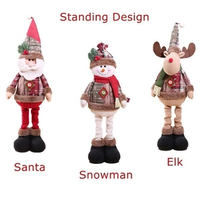 Standing Christmas plush dolls with retractable legs featuring Santa, Snowman and Elk