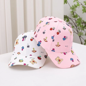 Kids baseball cap featuring cute mushroom and bear prints in pink and white styles
