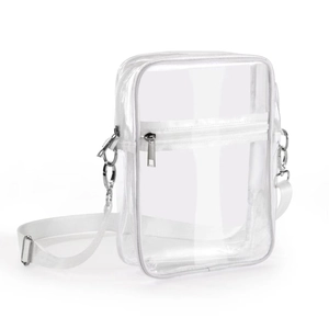 Clear Crossbody Bag Transparent PVC Waterproof Stadium Approved Shoulder Purse With Adjustable Strap Zipper Pockets Travel