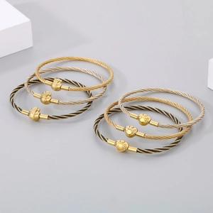 New Chinese Style Stainless Steel Cable Wire Woven Bracelet Lucky Auspicious Cloud Money Bag Charm Jewelry For Men Women