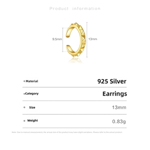 Detailed view of gold S925 sterling silver ear cuff with 13mm rivet texture design