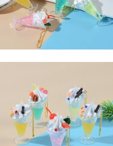 Detailed view of colorful miniature ice cream sundae charms with realistic cream topping