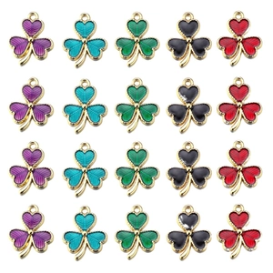 Set of 20 alloy clover pendants in five vibrant colors for DIY jewelry making