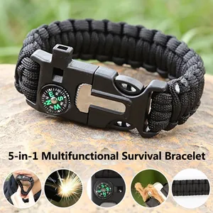 5-in-1 paracord survival bracelet with compass and whistle for outdoor camping and adventure
