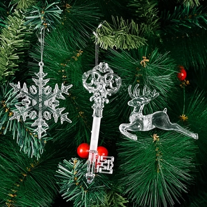 Transparent Acrylic Christmas Tree Ornaments Reindeer Snowflake Vintage Key Hanging Pendants For Holiday Festive Decor