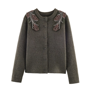 Cardigan In Maglia Da Donna Maglione Con Perline Girocollo Abboutonatura Maniche Lunghe Morbido
