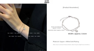 Double-layer silver chain bracelet with round Love tag and S925 stamp detail