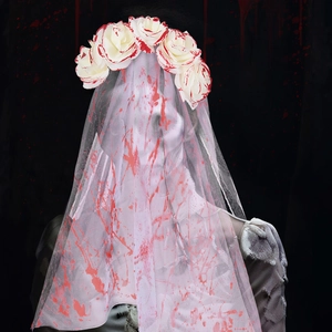 Bloody Ghost Bride Veil Flower Headband Mask Halloween Costume Accessory Scary Cosplay Party Prop Polyester Mesh EVA