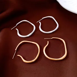 Minimalist Irregular Geometric Hoop Earrings 18K Real Gold Plated Copper With 925 Sterling Silver Earring Post For Women