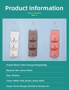 Three-tier non-woven fabric hanging storage bag with minimalist animal prints in 20x60cm