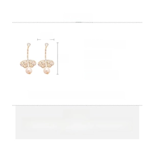 Detailed size chart and material specs for zircon butterfly pearl drop earrings