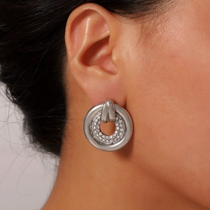 Elegant silver plated hoop earrings with micro-pave crystals for a minimalist chic look