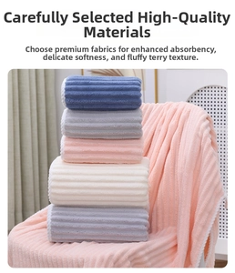 Detail of coral fleece towels featuring ribbed texture and premium moisture absorption