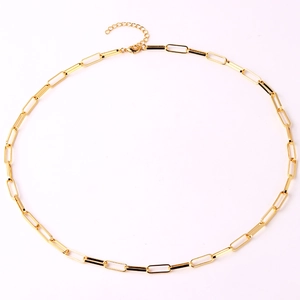 Minimalist golden paperclip link necklace for women with adjustable lobster clasp closure