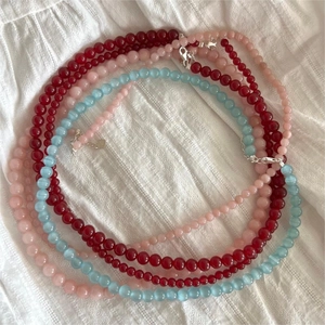 925 Sterling Silver Beaded Necklace Natural Stone Agate Quartz Minimalist Korean Style Elegant Jewelry For Women
