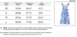 Size guide for floral slit dress with detailed bust waist and length measurements in cm