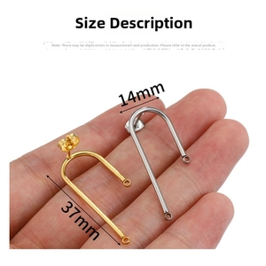 Detailed size view of U-shaped gold and silver earring findings showing 37mm length