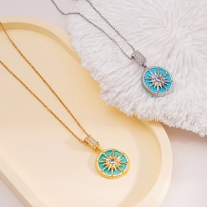 18K gold plated octagram star pendant necklace with turquoise enamel and zircon stones