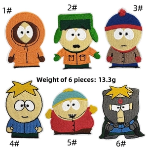 Set of 6 South Park character embroidery patches including Kenny and Cartman