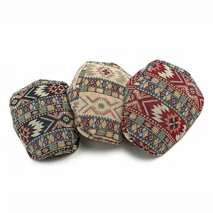 Vintage jacquard beret hats for women with geometric ethnic patterns in black beige red