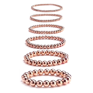 Minimalist Stainless Steel Rose Gold Plated Round Bead Elastic Bracelet For Women Fashion Stackable Polished Jewelry Gift Accessory