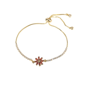 Verstellbares Sonnenblumen-Armband aus Gold mit roten Zirkonien und CZ-Steinen