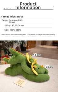 Plush triceratops toy made of soft faux mink fur and premium PP cotton stuffing