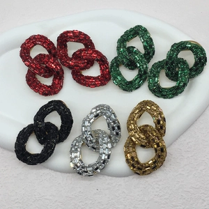 Sparkling chain-link rhinestone earrings in red, green, black, silver, and gold colors