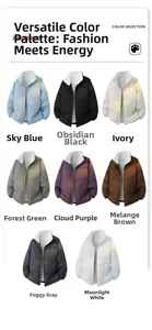Detailed grid of puffer jackets showing diverse colors and warm fleece lining texture