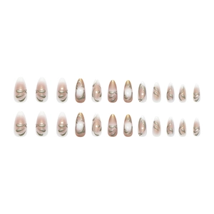 3D metallic textured gradient press on nails with long almond shape, 24 piece set