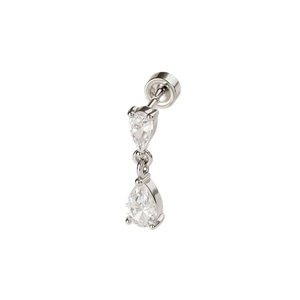 Surgical steel starburst stud earring with teardrop zircons and screw back post