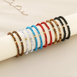 Beaded Bracelet Natural Stone Tiger Eye Lava Rock Turquoise Stainless Steel Adjustable Extension Chain Jewelry For Men Women