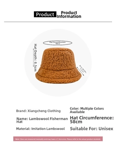 Detailed size chart for the lamb wool bucket hat showing dimensions and soft texture