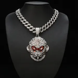Collana Con Pendente Testa Di Scimmia Hip Hop Lega Strass Iced Out Catena A Maglia Cubana Gioielli