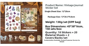 Detailed view of retro scrapbook paper kit showing exact product dimensions and paper counts