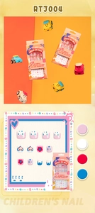 Close-up of RTJ004 kids press-on nails with cute heart and flower cartoon patterns
