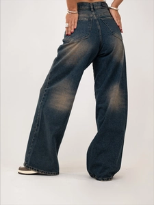 Klassische Low-Rise-Jeans mit weitem Bein in dunkelblauem Vintage-Look für Damen mit Stil