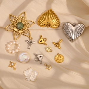 Stainless Steel DIY Pendant Charms 18K Gold Plated Angel Key Heart Star Shell Artificial Pearl Jewelry Making Accessories Fashion Women