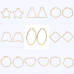 Geometric Stainless Steel Hoop Earrings For Women Vintage Gold Silver Plated Star Heart Rhombus Triangle Geometric Jewelry