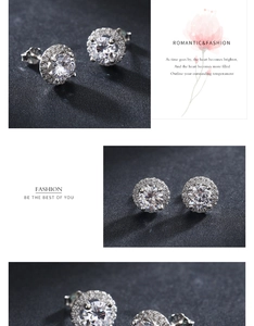 Detailed macro view of 925 sterling silver stud earrings with sparkling round zirconia