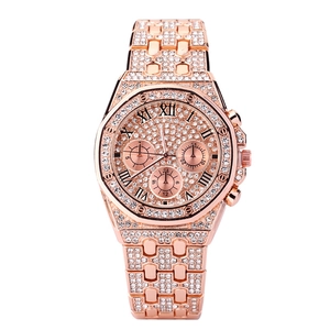 Luxury Rhinestone Quartz Watch For Women Full Iced Out Alloy Strap Roman Numerals Business Fashion Analog Wristwatch