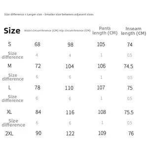 Tableau des tailles avec mesures de taille et hanches pour cet ensemble décontracté