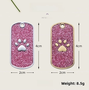 Rectangle glitter dog tag with paw print design in silver and gold metal frames