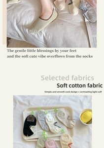 Detail of soft cotton low cut socks with non-slip silicone and colorful trim accents