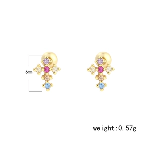 Boucles d'oreilles croix en argent s925 doré avec cristaux colorés hauteur 6mm 0,57g