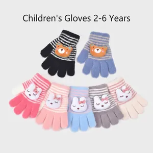 Gants d'hiver tricotés pour enfants avec ours et lapin en 3D, pour les petits de 2 à 6 ans