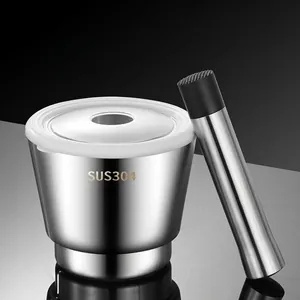 SUS304 stainless steel mortar and pestle set with lid for grinding garlic and spices