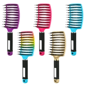 Curved Vent Hair Brush With Boar Bristle Nylon Pin Professional Detangling Scalp Massage Salon Styling Tool Anti Static