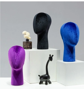 Three premium velvet head mannequins in purple black and blue for hat and wig display